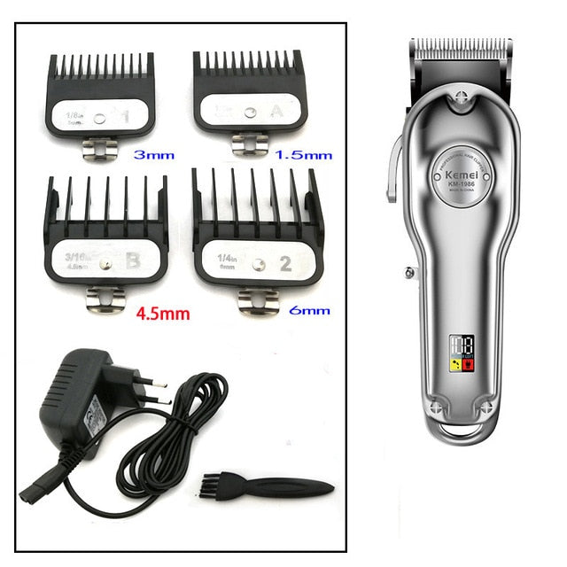 Kemei 1986 All-metal Barber Professional Hair Clipper Electric Cordless LCD Hair Trimmer Gold Silver Hair Cutting Machine Mower