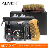 ALIVER 7 unids/set Kit de barba para hombre herramienta de estilismo peine de aceite de barba babero delantales Bálsamo hidratante cera tijeras de estilo de cuidado de la barba