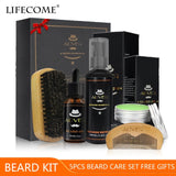 ALIVER 7 unids/set Kit de barba para hombre herramienta de estilismo peine de aceite de barba babero delantales Bálsamo hidratante cera tijeras de estilo de cuidado de la barba