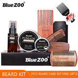 ALIVER 7 unids/set Kit de barba para hombre herramienta de estilismo peine de aceite de barba babero delantales Bálsamo hidratante cera tijeras de estilo de cuidado de la barba