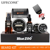 ALIVER 7 unids/set Kit de barba para hombre herramienta de estilismo peine de aceite de barba babero delantales Bálsamo hidratante cera tijeras de estilo de cuidado de la barba